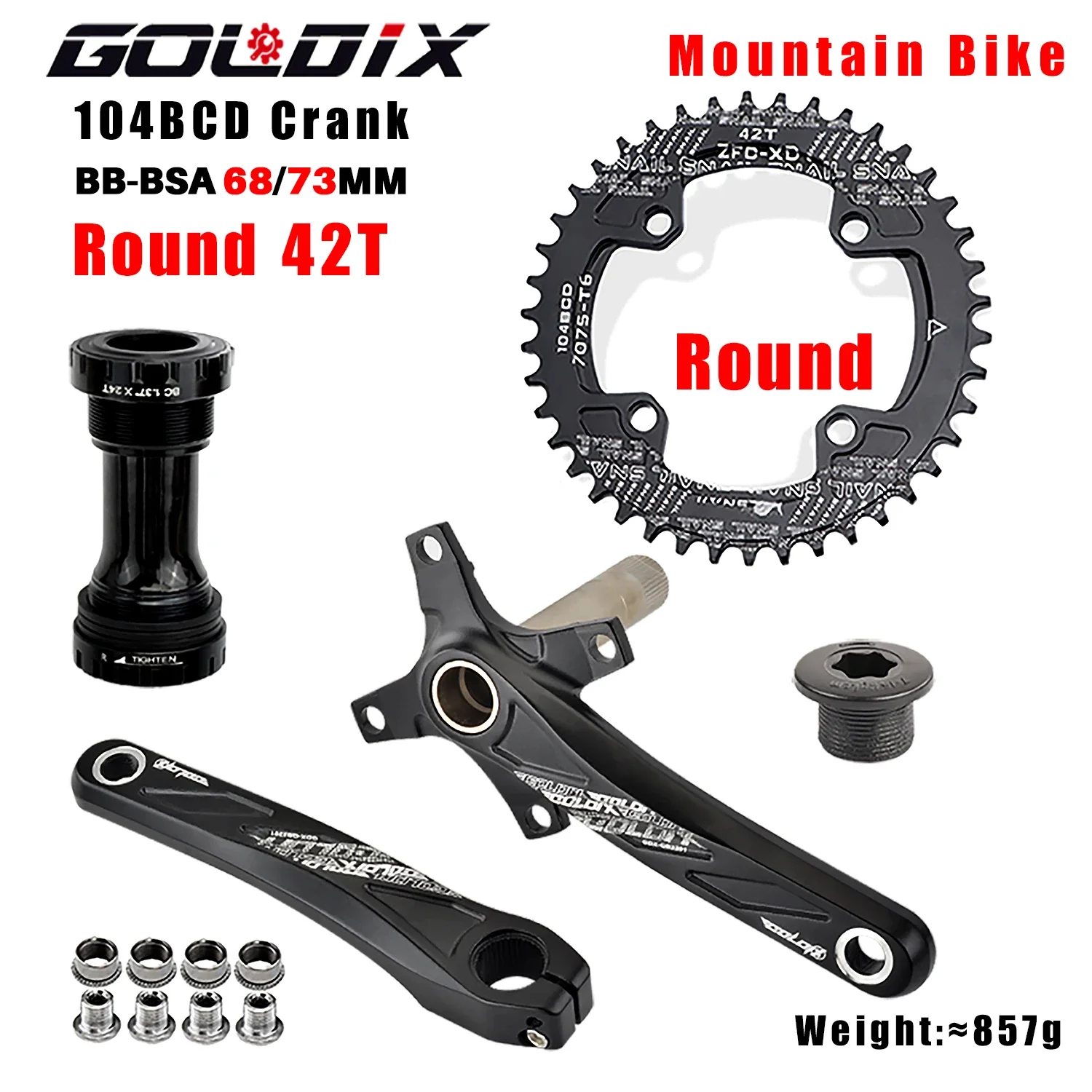 GOLDIX 104BCD Fahrradkurbelgarnitur mit breiten und schmalen Zähnen, 170/175 mm Kurbel, runder/ovaler Kettenblatt, 32 Zähne/34 Zähne/36 Zähne/38 Zähne