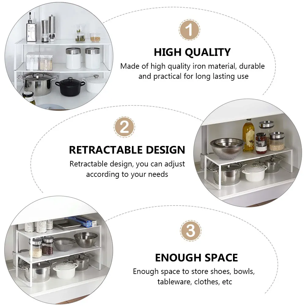 

1pc Retractable Shoes Rack Home Kitchen Storage Organizer Iron Material Adjustable Design for Various Rooms White