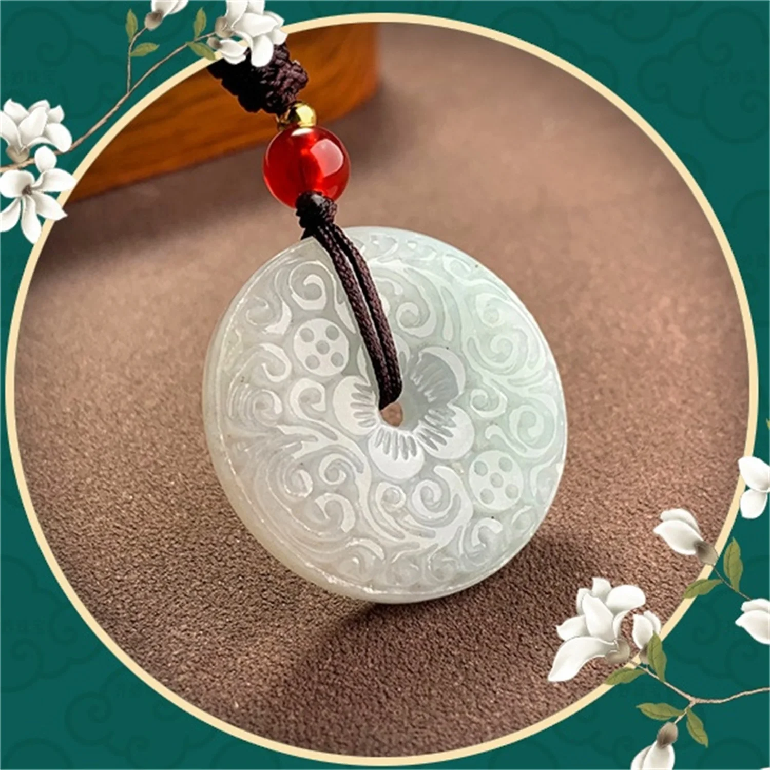 Natural Grade A Myanmar Jadeite Peace Buckle Pendant New Chinese Style Ethnic Totem Double Sided Carved Lucky Amulet Necklace