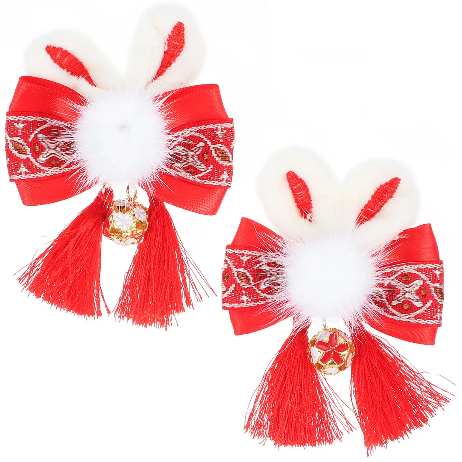 

2Pcs Rabbit Ear Hair Clips for Girls Chinese Style Bunny Hairpins with Tassel Decor Hair Accessories for Kids Women Daily Party