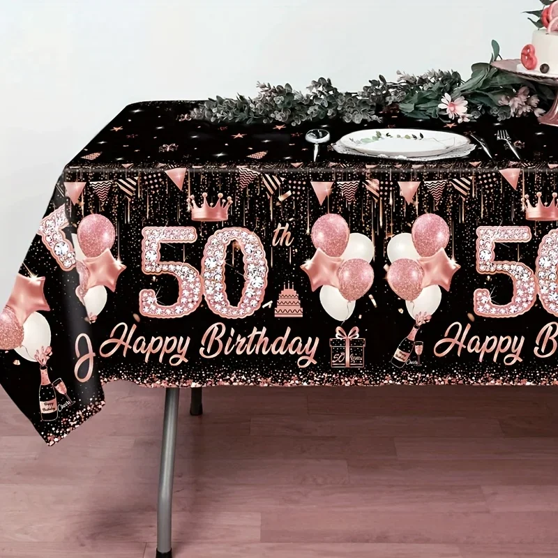 1pc Rose Gold PE Tablecloth for 50th Birthday - Milestone Celebration, Birthday Party Decorationxzj