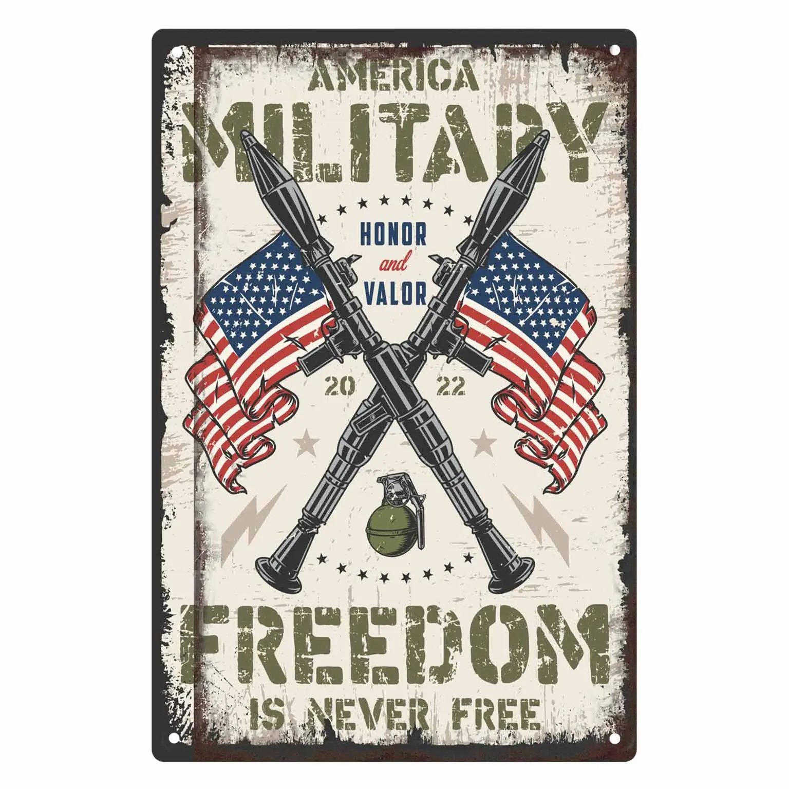 2D FLAT 1pc American Military Honor and Valor Freedom Is Never Free Metal Wall Sign Decoration for Home Cafe Garage Bedroo