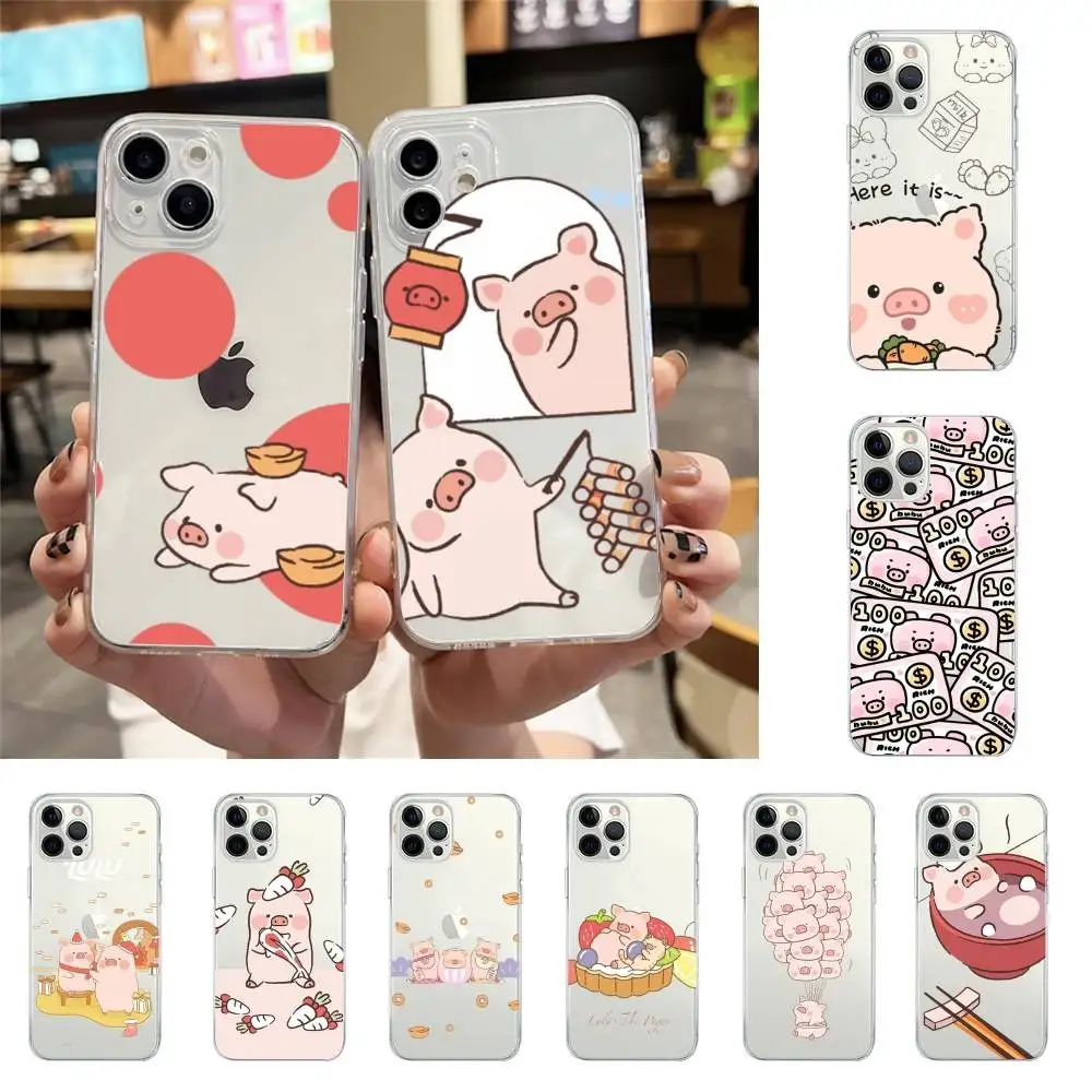 Cartoon LULU Pig Phone Case For Iphone17 16 15 11 13 14 Pro Max 7 8 Plus X Xr Xs Max Se2020 12mini Transparent Cov