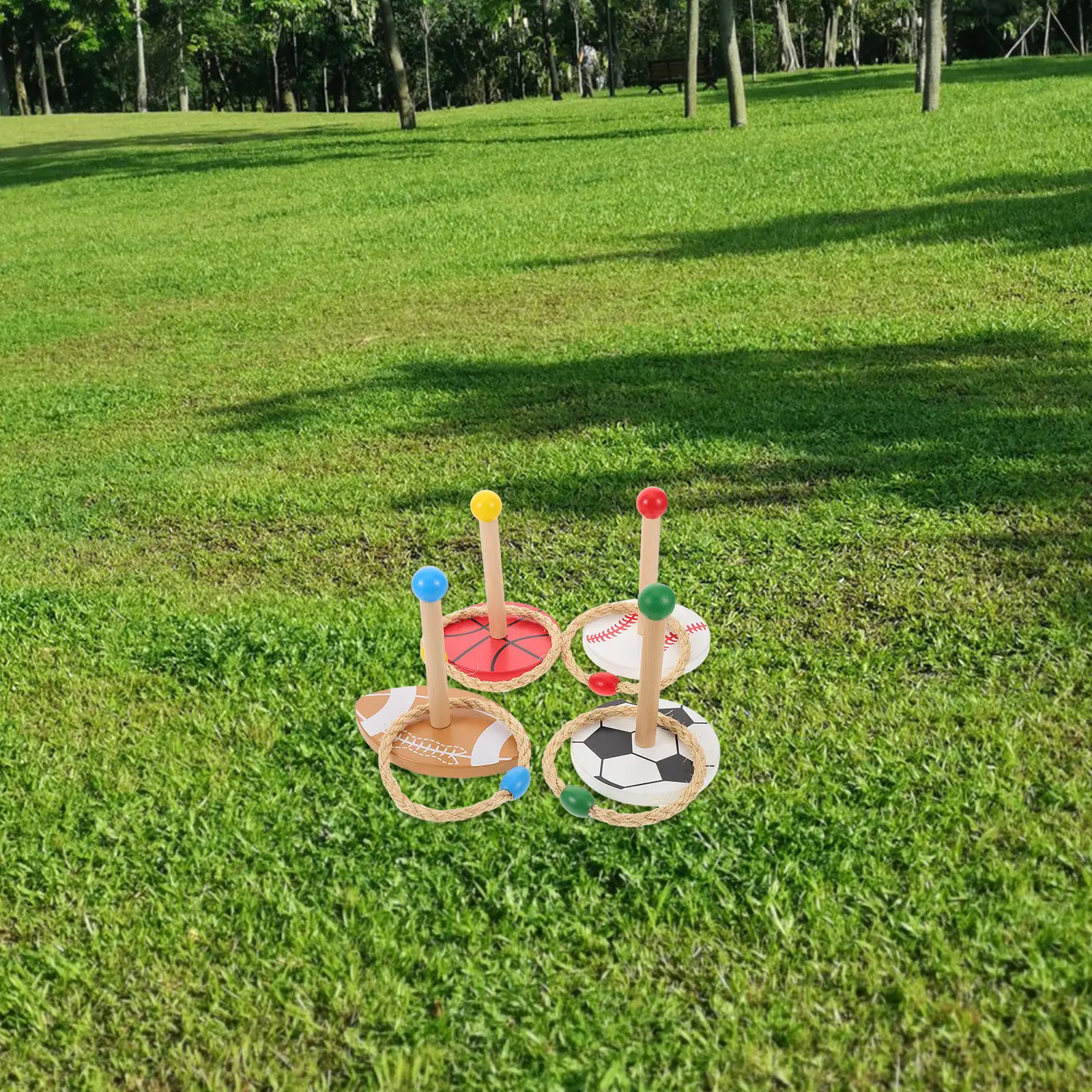 

1Set Wooden Ring Toss Game Outdoor Rope Hoop Target Activity for Hand Eye Coordination Sensory Motor Training Backyard Lawn