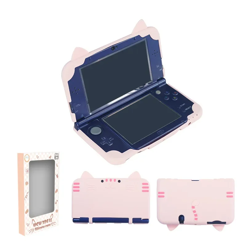 3D-siliconen hoesje met kattenoren voor de nieuwe Nintendo 3DS LL/XL, volledig beschermend, zachte hoes met extra dikke hoeken, krasbestendig en schokabsorberend.