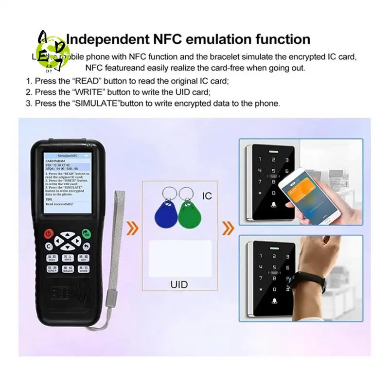 AED7-X100 RFID NFC Smart Card Reader Writer+5 X T5577 Keychain RFID Duplicator ID IC Card Programmer Encrypted Key Copier
