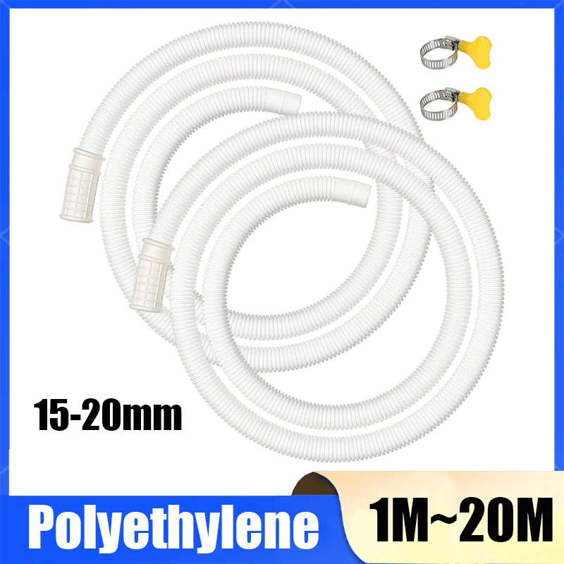 1Pc 1-20M White Universal Air Conditioning Drainage Hose Dehumidifier Drain Hose Lengthen 15-20mm Cuttable Corrugated Drainpipe