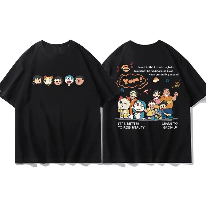 Adult and Children Doraemon Playful Outfit! Fun Command Print Cotton T-shirt, Niche Quirky Trendy Half-sleeve
