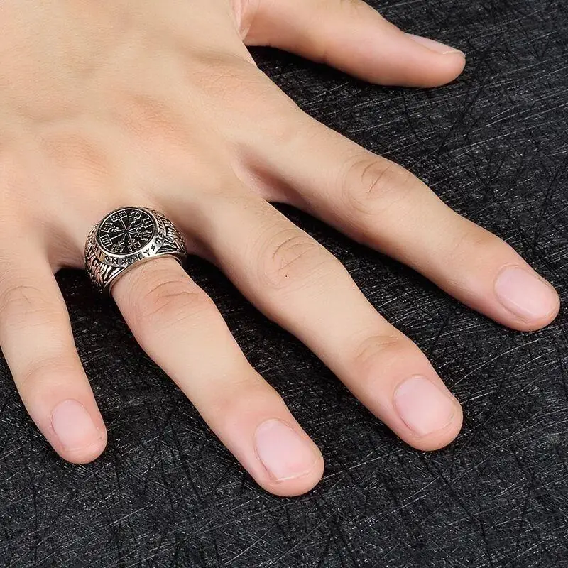 Vintage Viking Rune Signet Scandinavn Rings for Men Domineering Punk Nordic Amulet Jewelry for Men Party Charm Gifts Wholesale view 5
