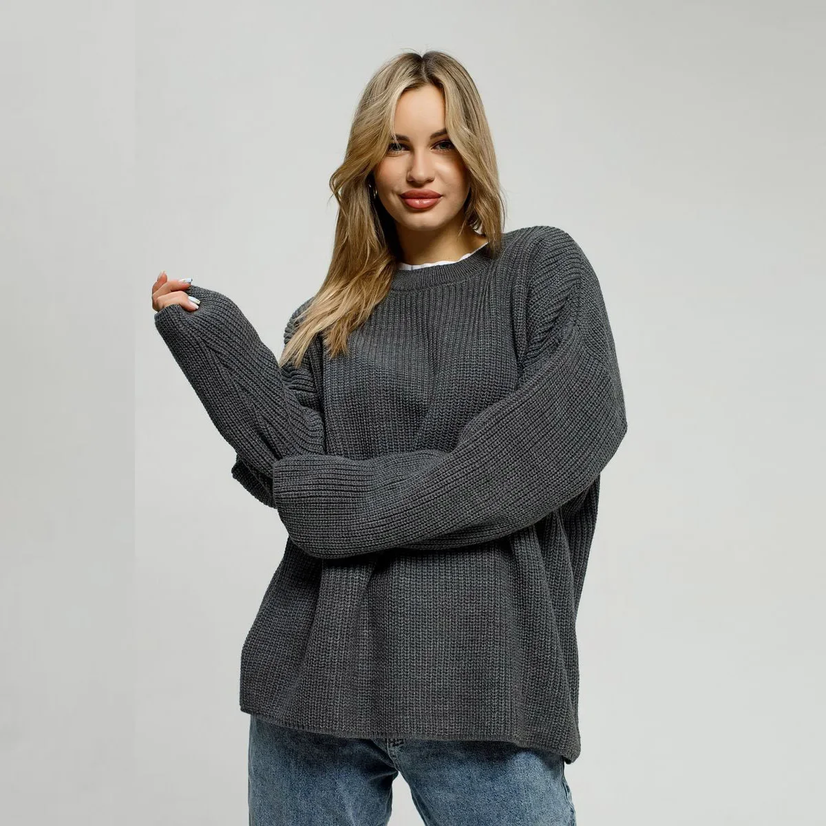 Pull ample à col rond pour femme, veste tricotée à manches longues, pull européen et américain, automne et hiver