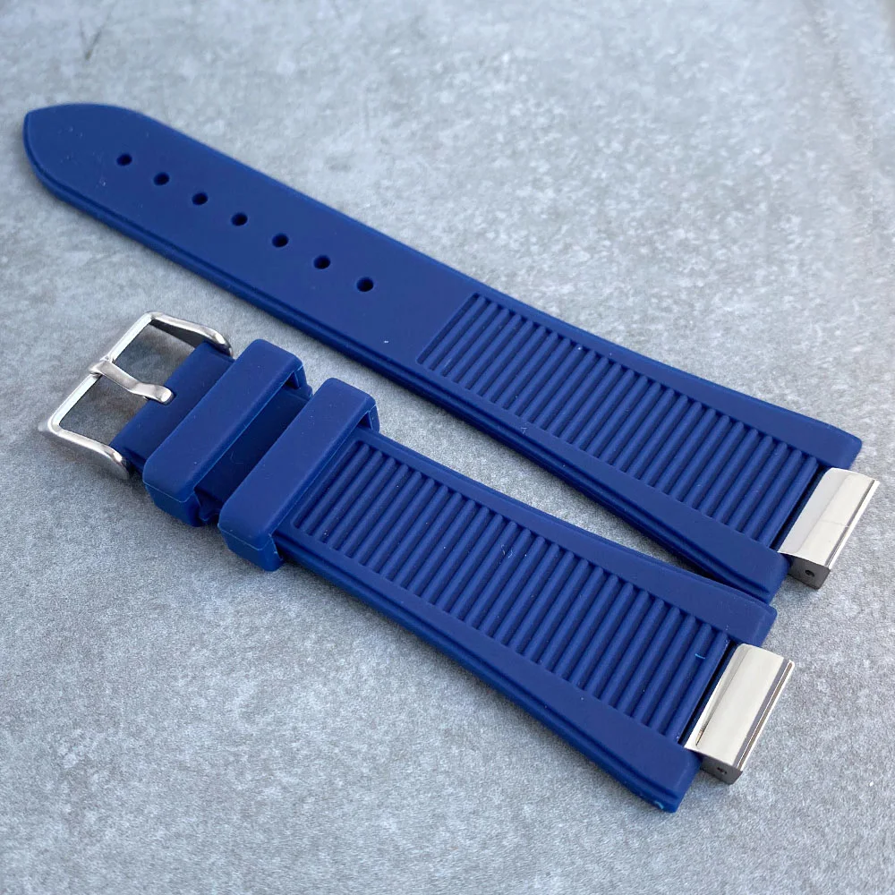 Black Blue Silicone Watch Strap for Nautilus Model NH35 NH36 Automatic Men Watch Solid Steel End Links Pin Buckle