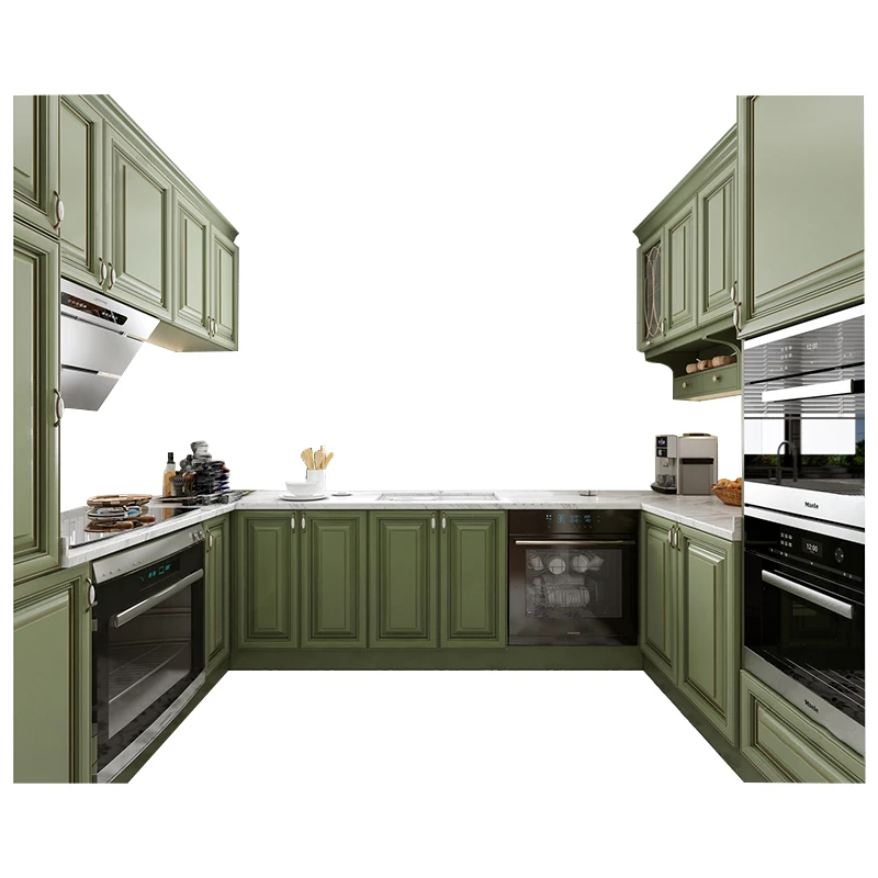 

nc-MUCENG Whole House Custom Dark Green Pine Solid Wood Modern Hanging Cabinets Custom Kitchen Island Factory Customization#