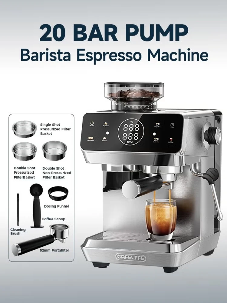CAFELFFE MK-903 Barista Espressomaschine mit Integriertem Mahlwerk, Kaltextraktionstechnologie, Touchscreen-Kaffeemaschine mit Programmierbarem Kaffeevolumen, Mahlzeit und Temperatur, 1,8L 1500W