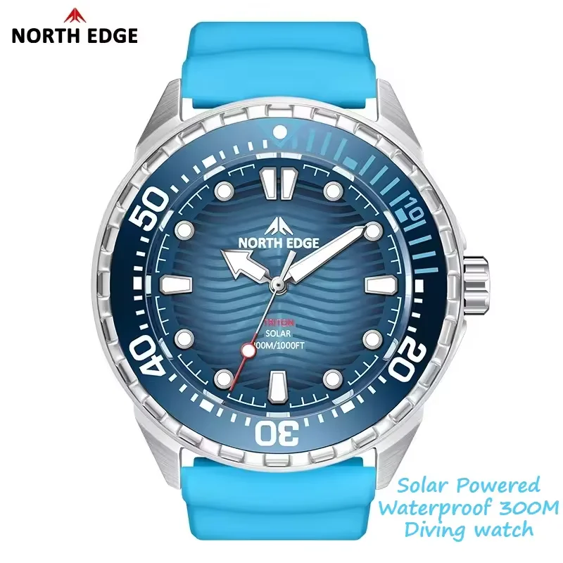 

NORTH EDGE New TRITON Solar Powered Diving Watch for Man Luxury Quartz Wristwatches 316L Stainless Steel Case Waterproof 300M