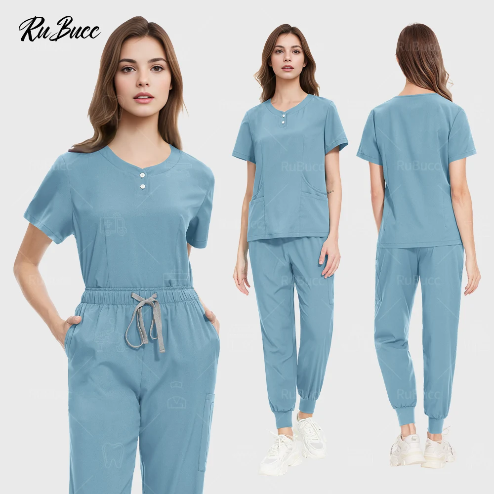 

Multicolour Jogger Set Doctor Nursing Uniform Short Sleeve V-neck Medical Clinical Tops Pocket Pant Nurse Scrub Set Work Clothes