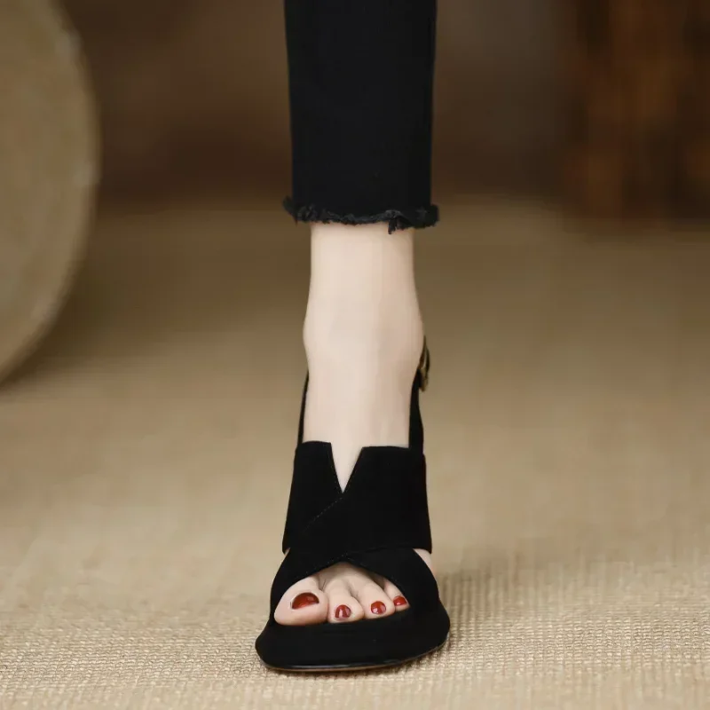 Women Cross Strap High Heels Sandals Summer New Black Hook Heels Party Shoes Woman Fashion Buckle Strap Platform Sandals