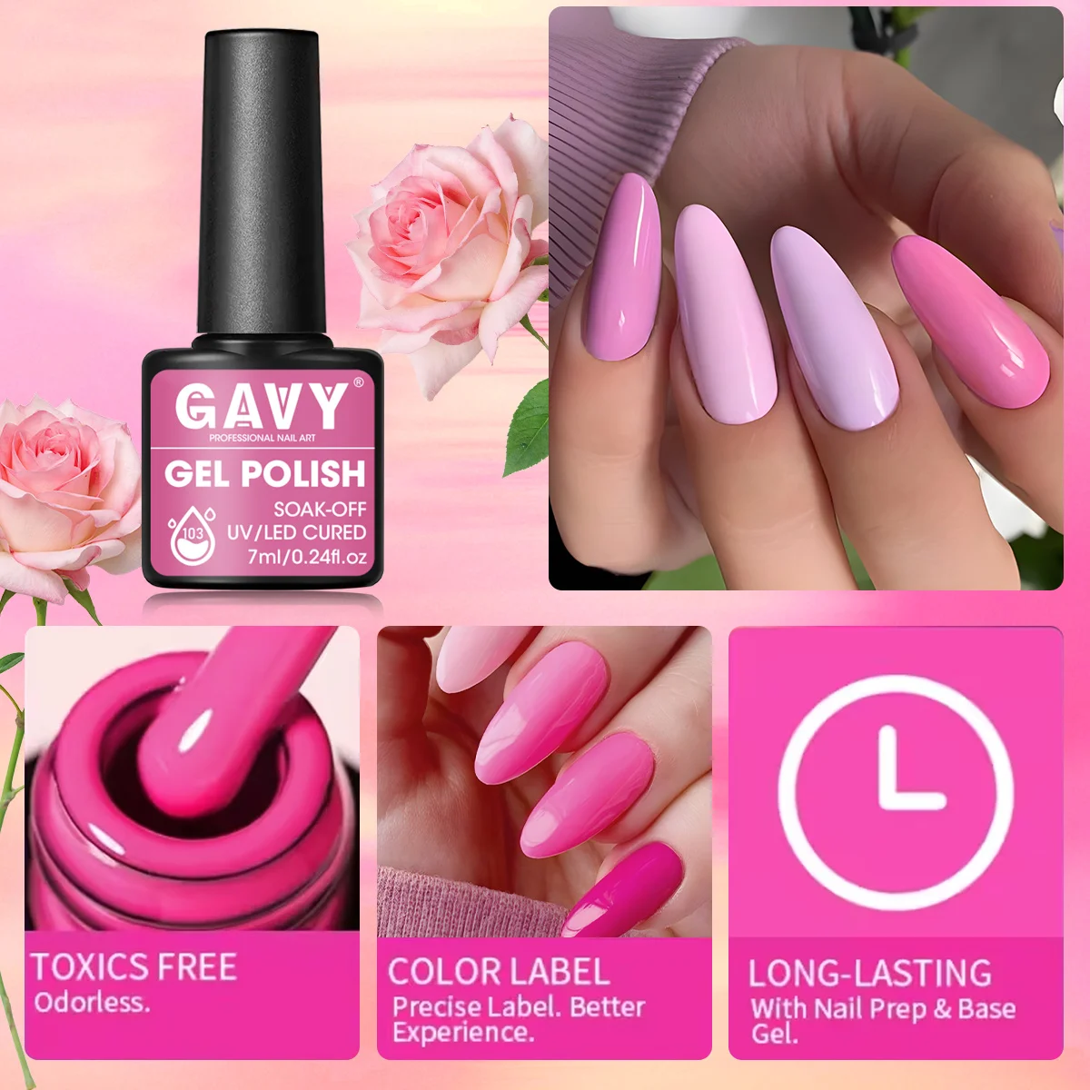 GAVY Juego de esmaltes de uñas en gel de 6 piezas - / Kit de eliminación de remojo con luz LED, juego de cuidado de uñas DIY para salón y hogar