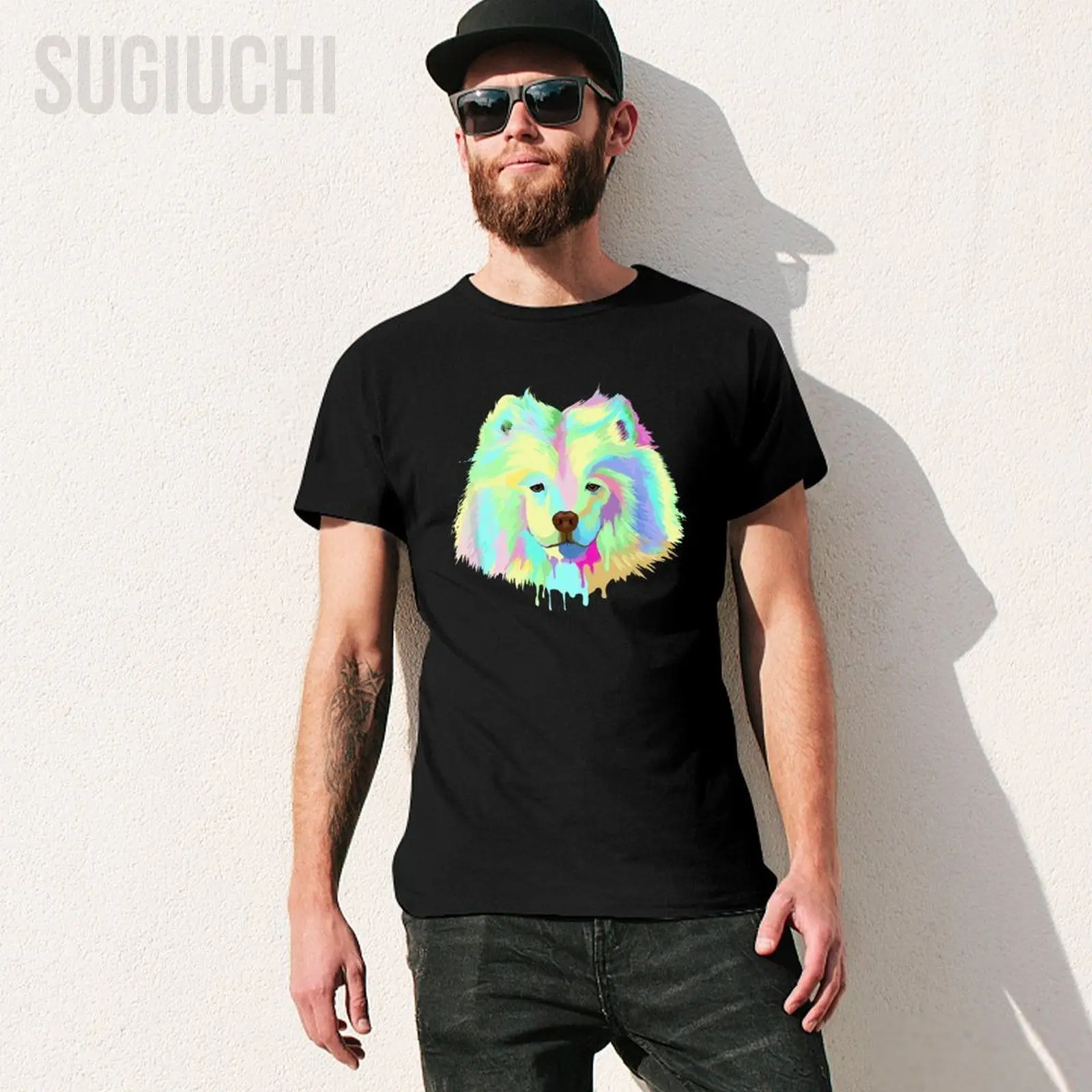 Unisex Men Splash Samoyed Tshirt Tees T Shirts Women Boys 100% Cotton T-Shirt