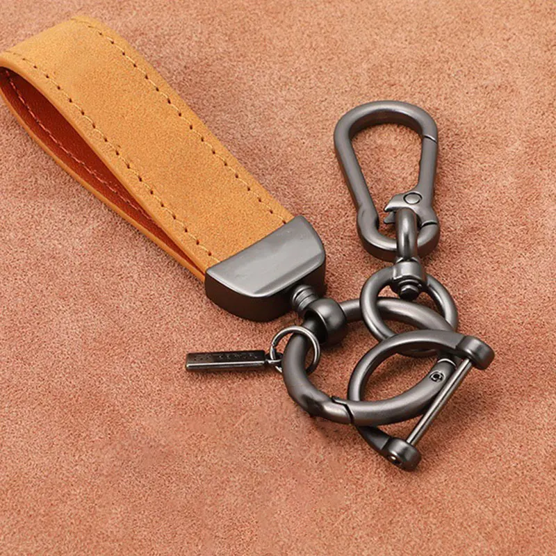 Retro Handgefertigter Leder-Autoschlüsselanhänger für Männer und Frauen Einfacher Rindsleder-Schlüsselring Modisches Unisex-Geschäftsaccessoire Langlebiger Schlüsselhalter – Detail 8