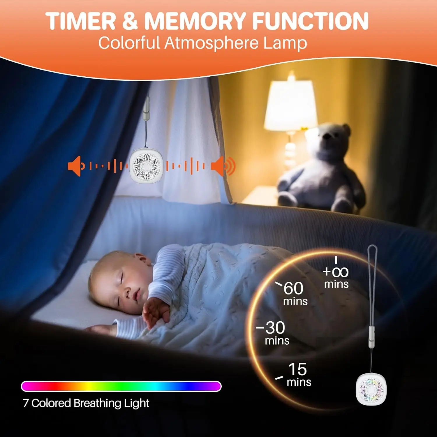 Portable Mini Sound Machine with 10 Sounds,Sleep Timer,Memory,Rechargeable for Travel,Home,and Office.