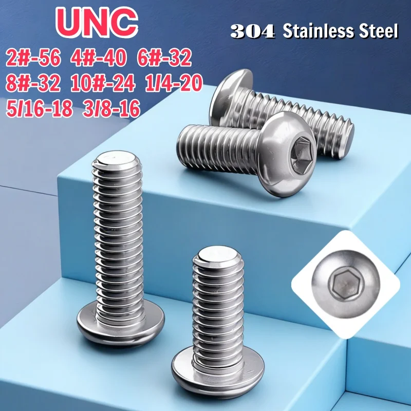 UNC Sechskant-Innensechskantschraube mit Rundkopf, 304 Edelstahl, Inbusschraube 2 # -56 4 # -40 6 # -32 8 # -32~3/8-16