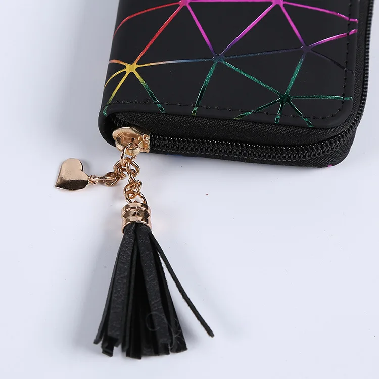 Simple Ladies Wallet Women\'s Wallet Made of Leather Female Diamond Short Wallet Tassel Zipper Purses Mobile Phone Bag