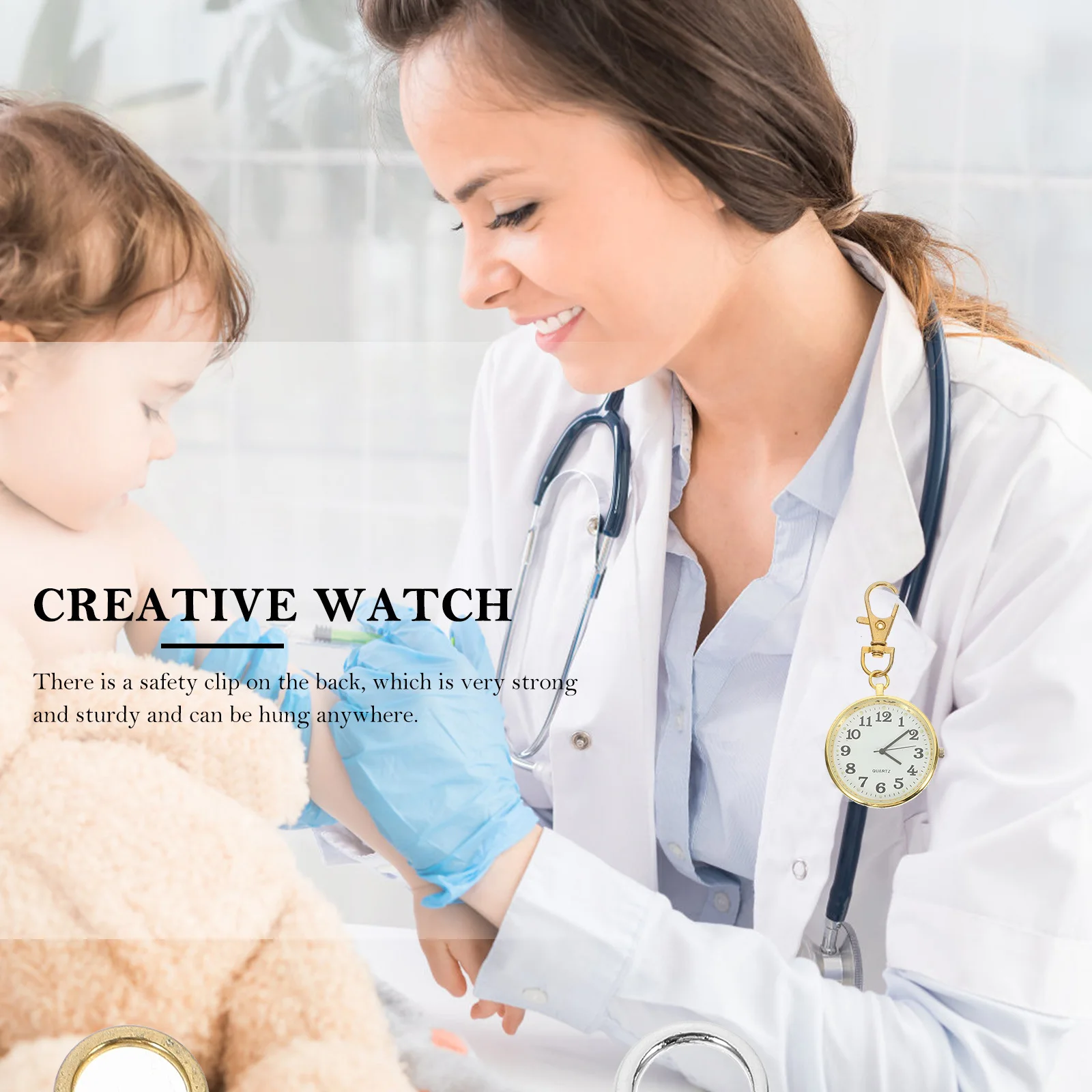 2PCS Simple Hanging Pocket Watch Modern Watch Pendant Key Chain Quartz Pocket Watch for Elderly Nurse (Silver, Golden)