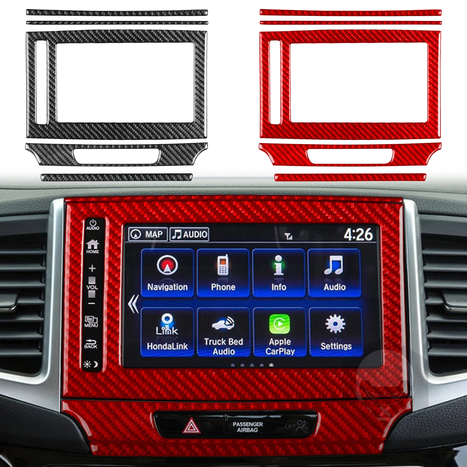 For Honda Ridgeline 2017 2018 2019 2020 Central Control Display Screen Set Real Carbon Fiber Stickers Car Interior Accessories