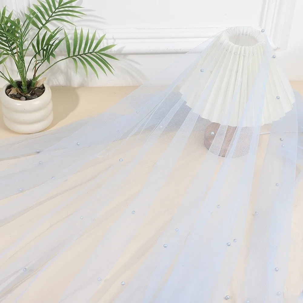 Bridal Shower 0.75*3M Table Flag Semi Transparent Gauze Mesh Table Runner Pearl Tulle Sheer Drapes Table Cloth Festival Party