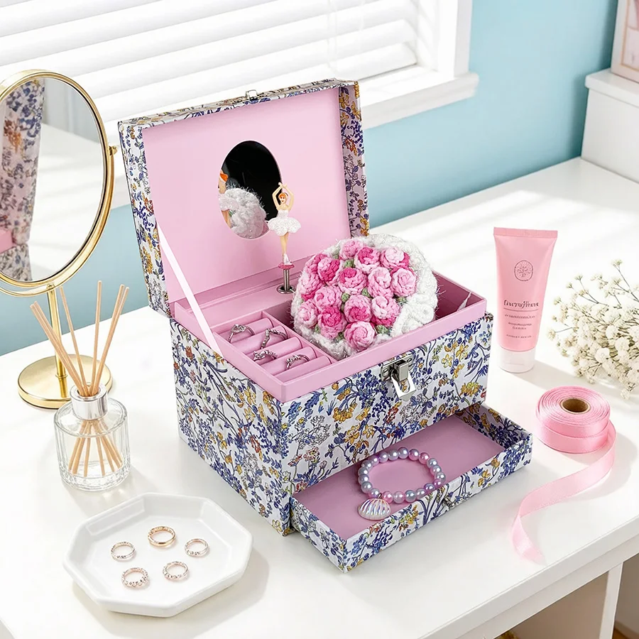 Hot Selling New Floral Music Jewelry Box Rotating Ballet Girl Figurine With Photo Frame Lock Drawer For All Festival Daily Gift