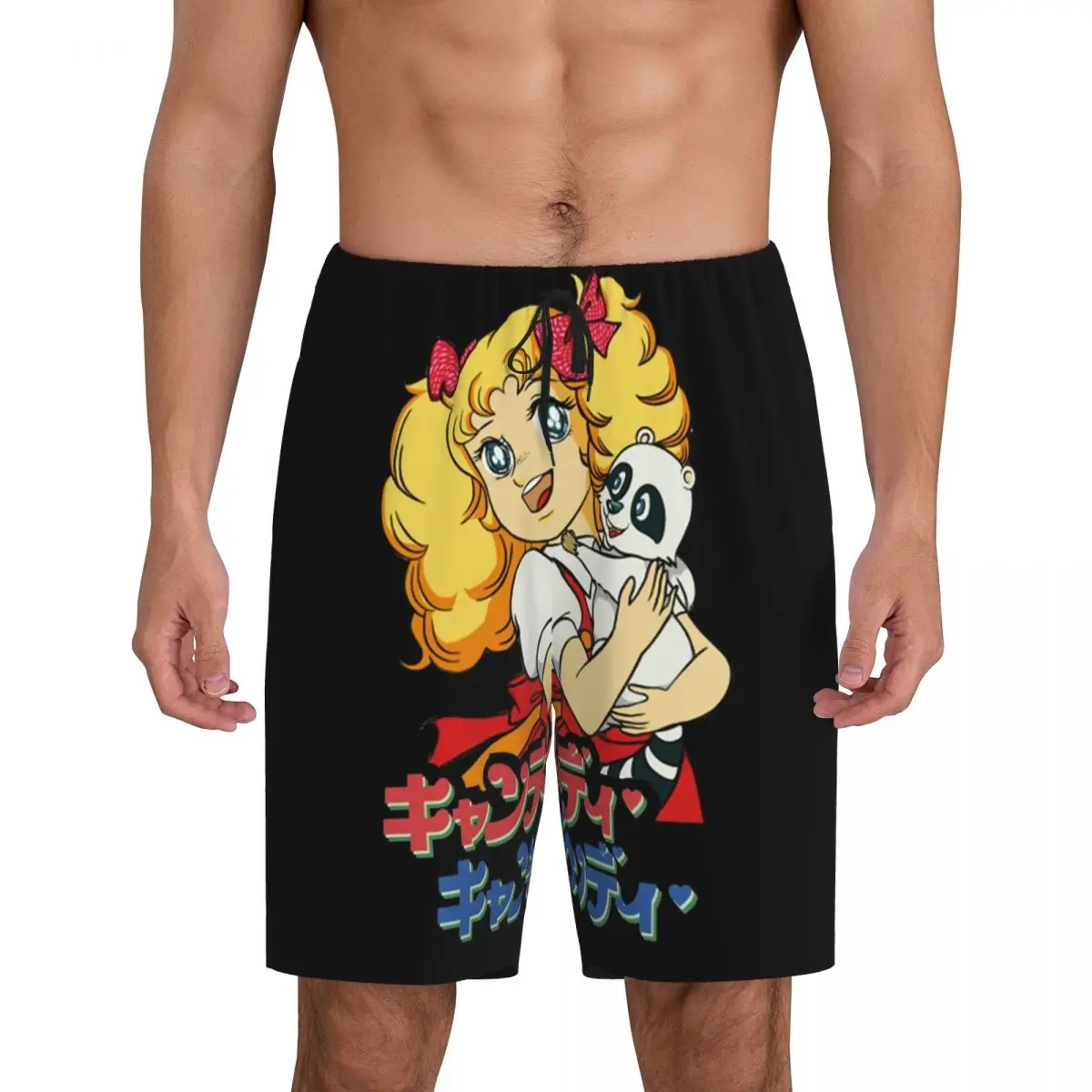 Custom Candy Pyjama Shorts Nachtkleding Heren Elastische Tailleband Japanse Manga Works Slaap Lounge Korte Pjs Met Zakken