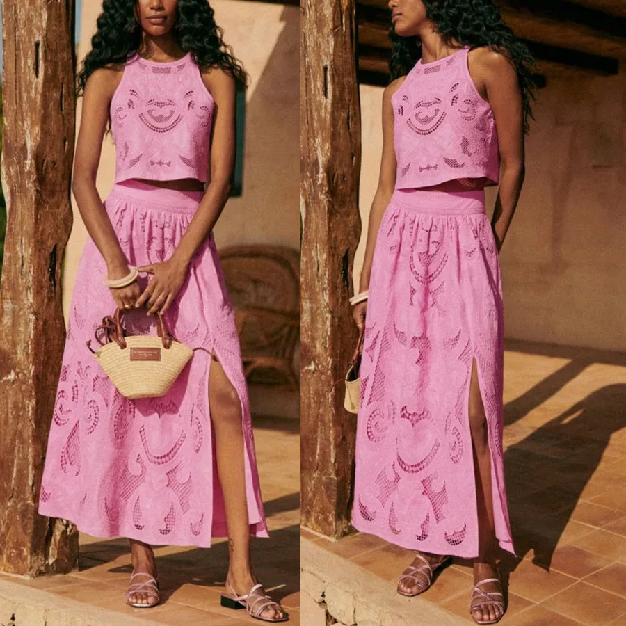 2024 تنورة جديدة بدون أكمام جيب مكونة من قطعتين INS مجموعة عطلة فضفاضة غير رسمية #3