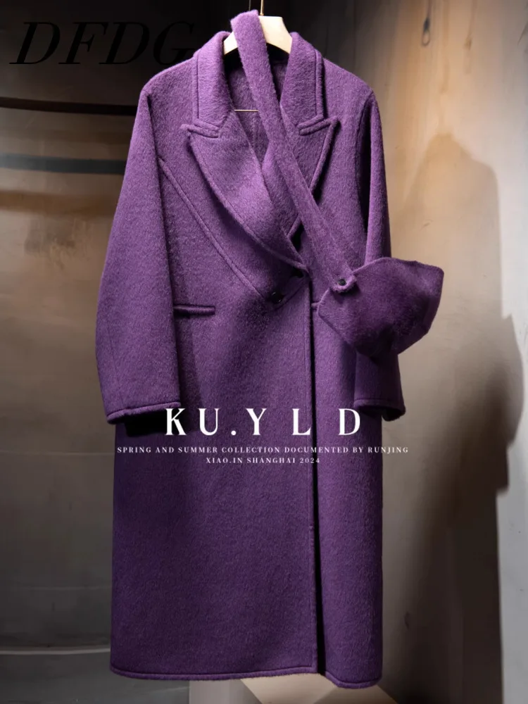 

DFDG Women’s 2025 Modern Stylish Luxury Double-faced Wool Blend Overcoat Designer Trench Suit Collar Elegant Winter Autumn Coat