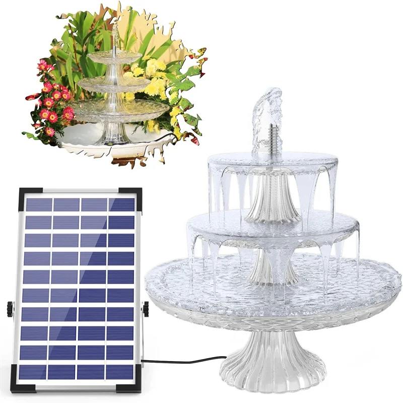 3 Tiered Bird Bath with 5.5W Solar Pump, DIY Solar Pump Detachable and Suitable for Hummingbird Bird Bath