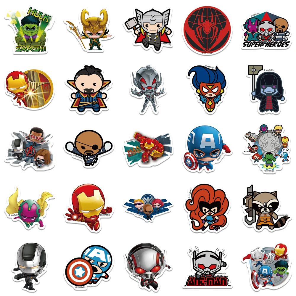 10/30/50/100pcs Disney Marvel The Avengers Super Hero Stickers Decals DIY Car Skateboard Laptop Waterproof Sticker for Kids Toys