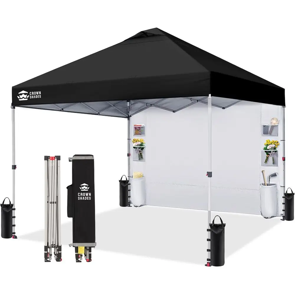 

Портативный уличный тент-шатер 10x10 с боковой панелью на молнии, центральным замком, защитой от УФ-излучения и сумкой для переноски, черный