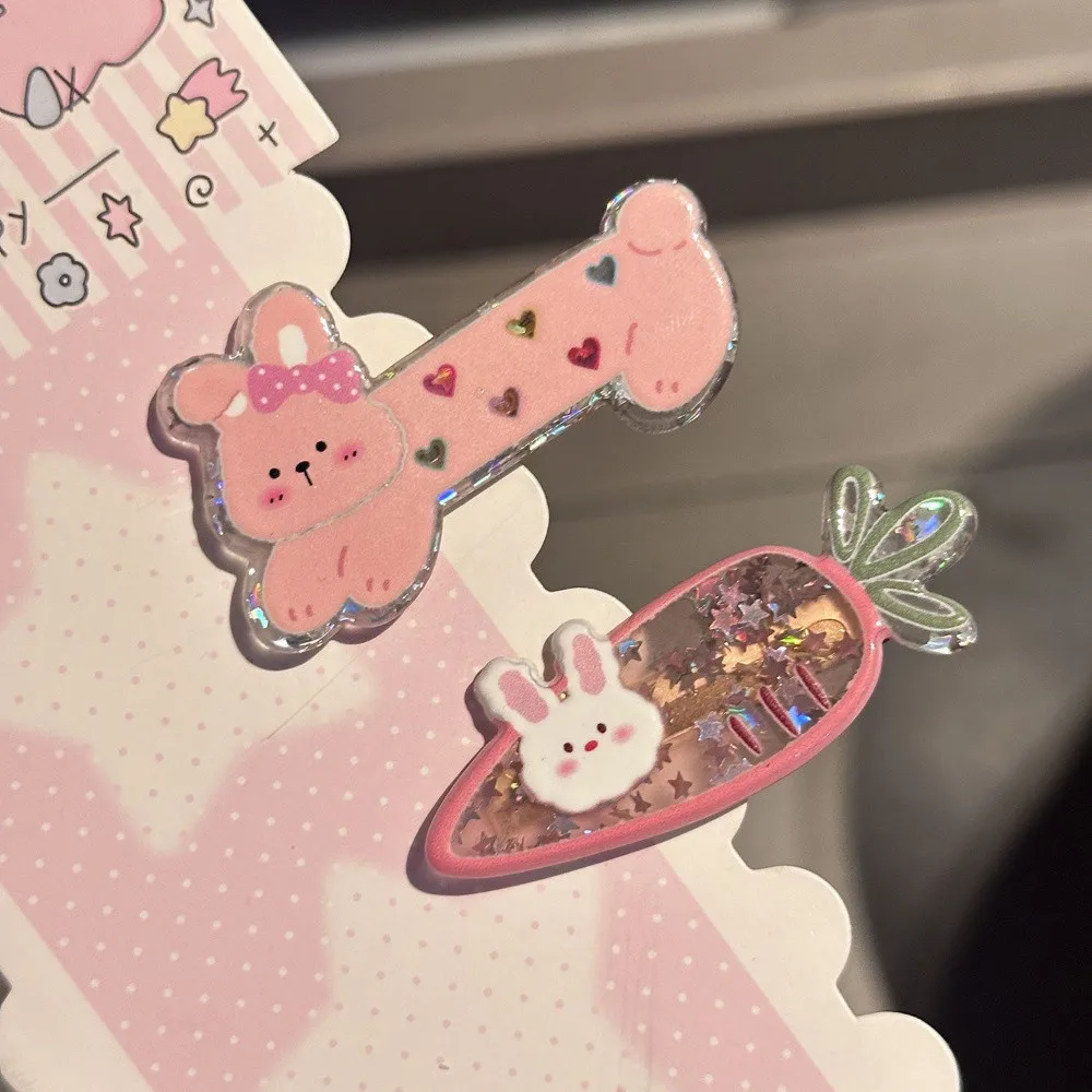 

Cute Bunny Carrot Hairpins Sweet Girl Pink Duckbill Clip 2pcs Cartoon Side Bangs Clip