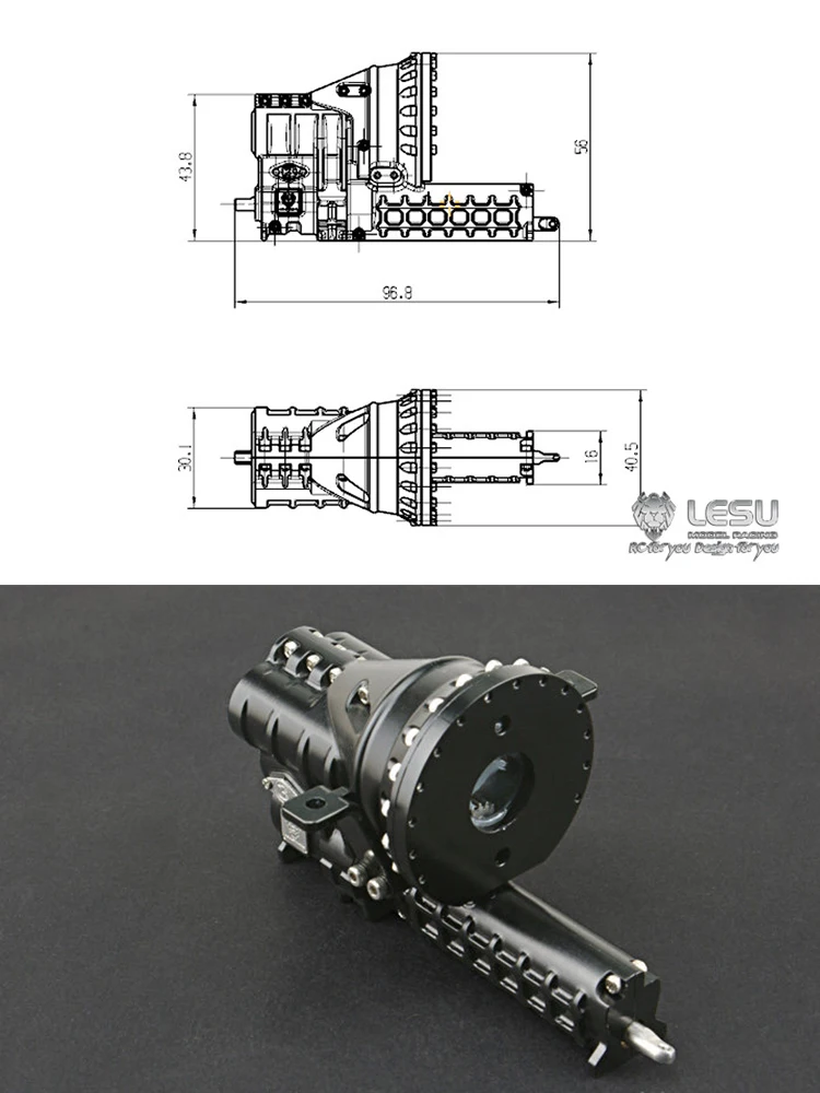 RC 1/14 LESU 3-Gang-Planetengetriebe für Tamiya Hydraulikbagger, Lader, Muldenkipper, Tripper DIY-Teile – Detail 3