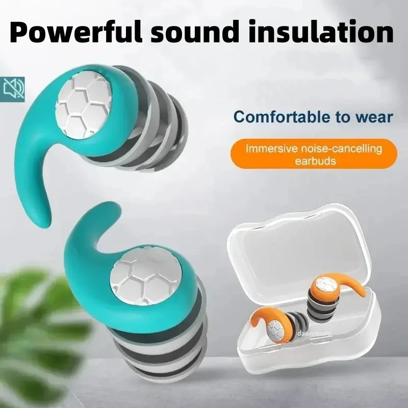 1 Pair Soft Silicone Noise Cancelling Earplugs Noise Filter Sleep Swimming Waterproof Three Layer Mute Earplugs