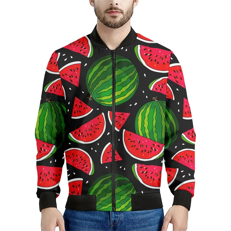 Spring Autumn Zipper Coat Tropical Fruits Pattern Bomber Jackets Harajuku Fashion Watermelon 3D Print Long Sleeve Flight Jacket