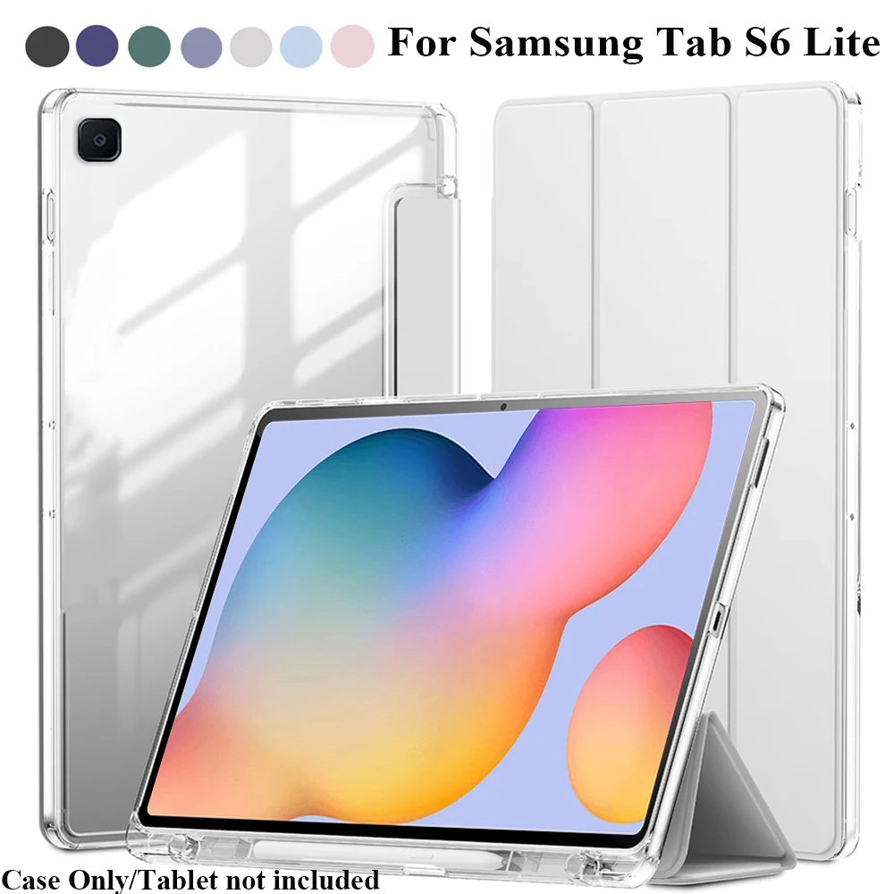 Transparente Kristall-Tablet-Hülle für Samsung Tab S6 Lite 2020/2022/2024 SM-P610/P613/P620, Hybrid-Schutzhülle mit Stifthalter