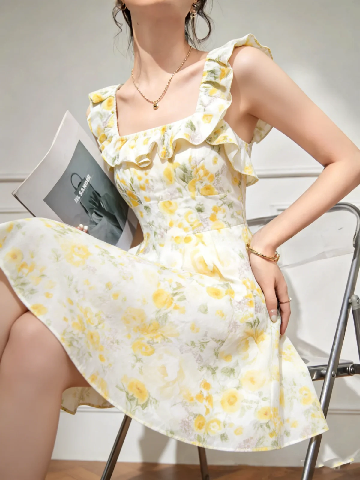 

Lulu Women's Short Waist-Cinching Fairy Dress Sweet High Waist A-Line Skirt Long Sleeve Summer Casual Fashion plus Size
