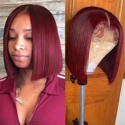 99J Burgundy Lace Front Wigs Human Hair Pre Plucked Glueless Short Straight Bob Wig10 Inch 13x4 HD Lace Frontal Wigs For Woman