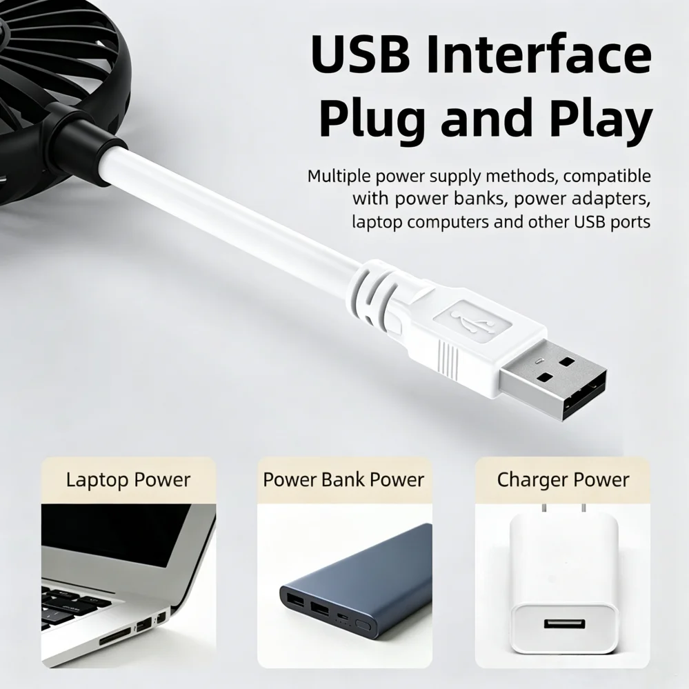 USB Plug-in Portable Mini Fan DC5V/1A Flexible Neck Bendable USB Plug Fans For Power Bank/Laptop Power/Charger Power/USB Devices