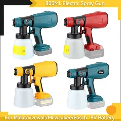 800ML Electric Spray Gun Cordless Paint Sprayer Furniture Steel Coating Airbrush For Makita/Dewalt/Milwaukee/Bosch 18V Battery