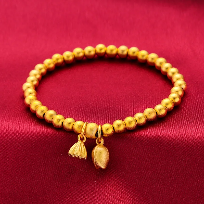 

UMQ New Two World Huan Lotus Heart Lotus Seedpod Bracelet Lucky Beads Bracelet Birth Year Vietnam Placer Gold Hand Jewelry