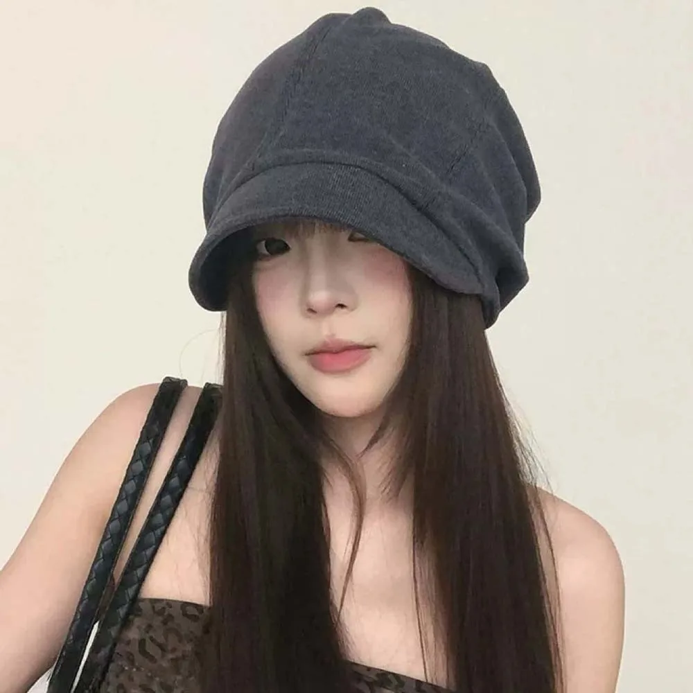 Rivet Ornament Slouchy Beret Face Framing Solid Color Short Brim Hat Retro Texture Elastic Band Studded Beanie Chilly Days