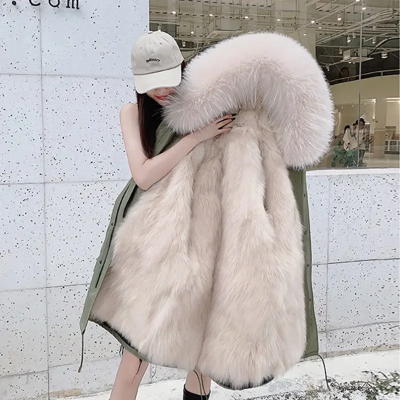 

2023 Winter European New Faux Fur Coat Women Jacket Mid Length Thickened Warm Style Overcoming Coat