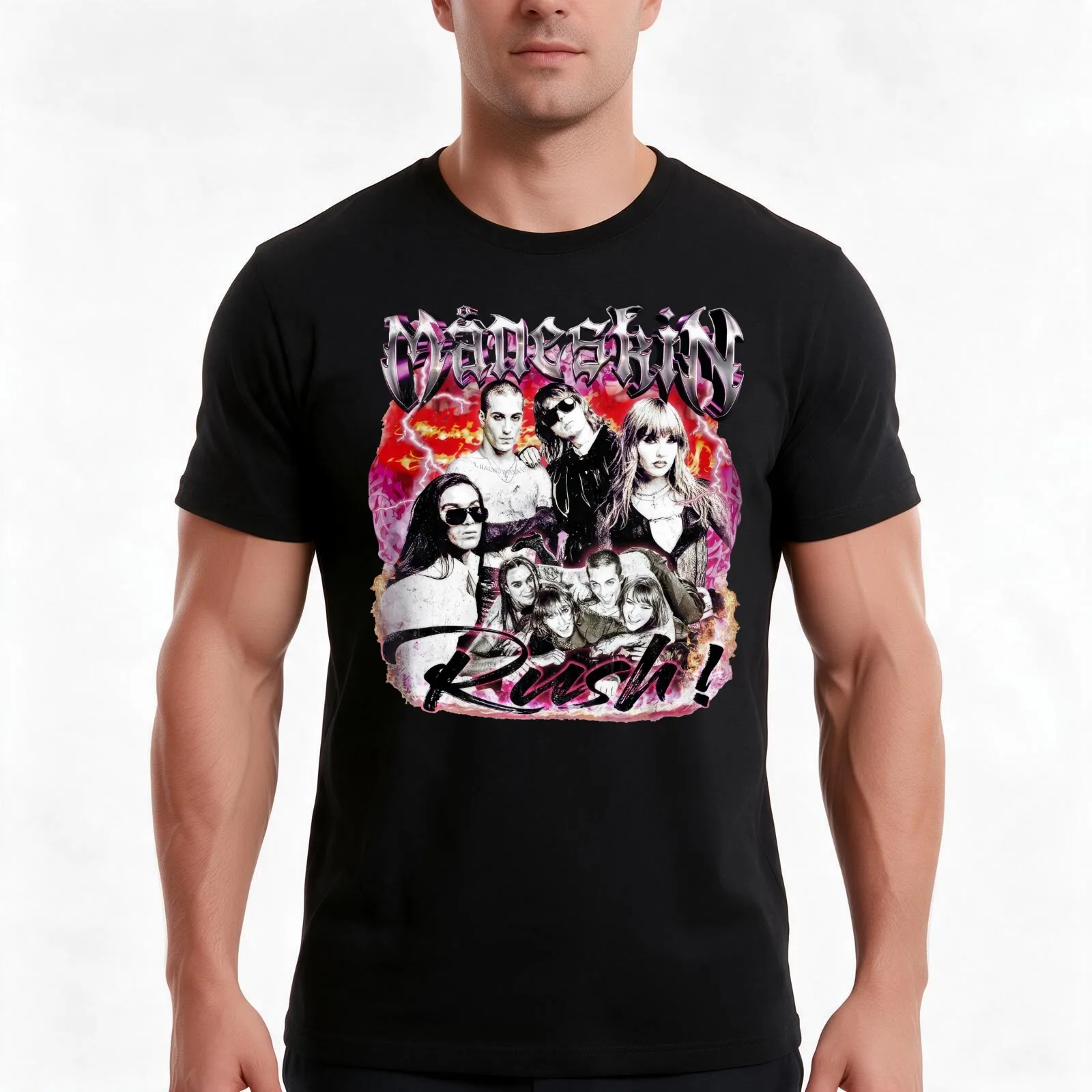 Maneskin Rush Vintage 90s T-Shirt, Summer Casual Cotton Tee, Oversized Streetwear Tops, Vintage Graphic Print, Unisex Men Women