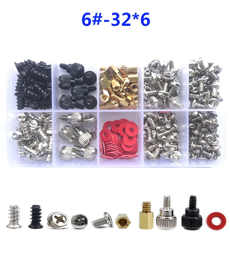 Hard Disk DIY Motherboard PC Personal Computer Assemble Case Fan Hand Screw Bolt Standoff Washer Set Assortment Kit Box 202pcs